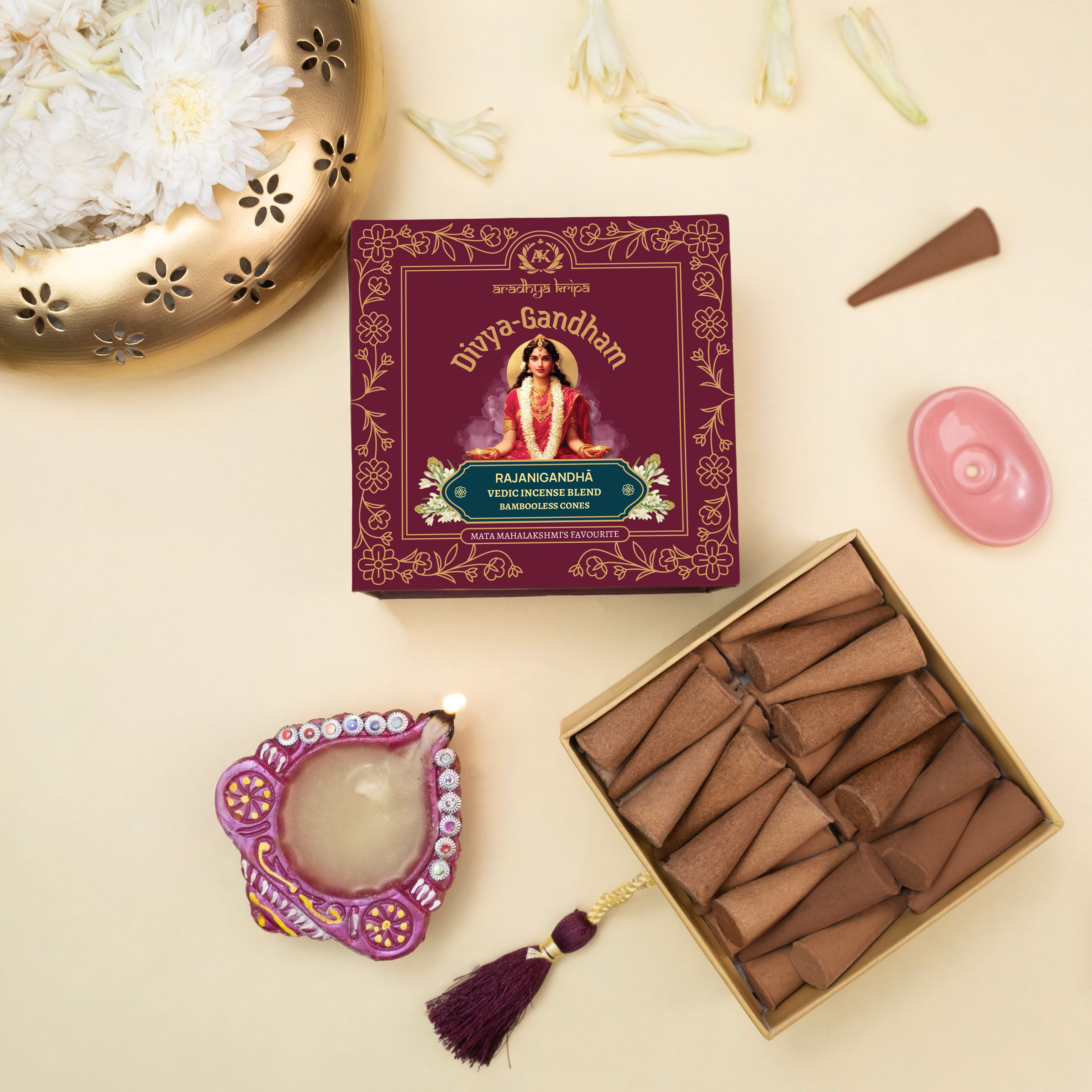Vedic Incense (Dhoop) Cones -  Rajnigandha | Tuberose