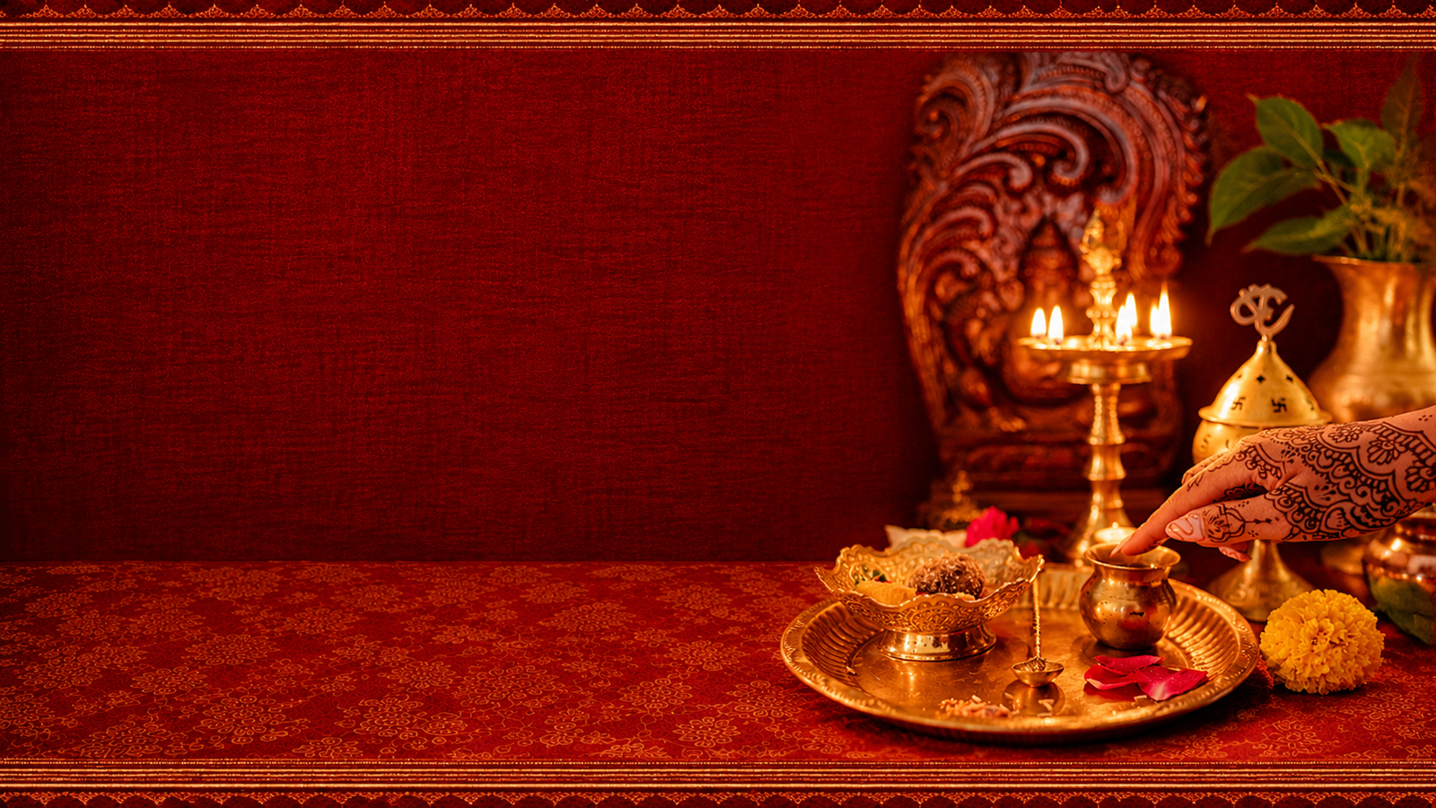 Real AradhyaKripa flower-cycling or company team Rich Red and Gold Puja Ceremony