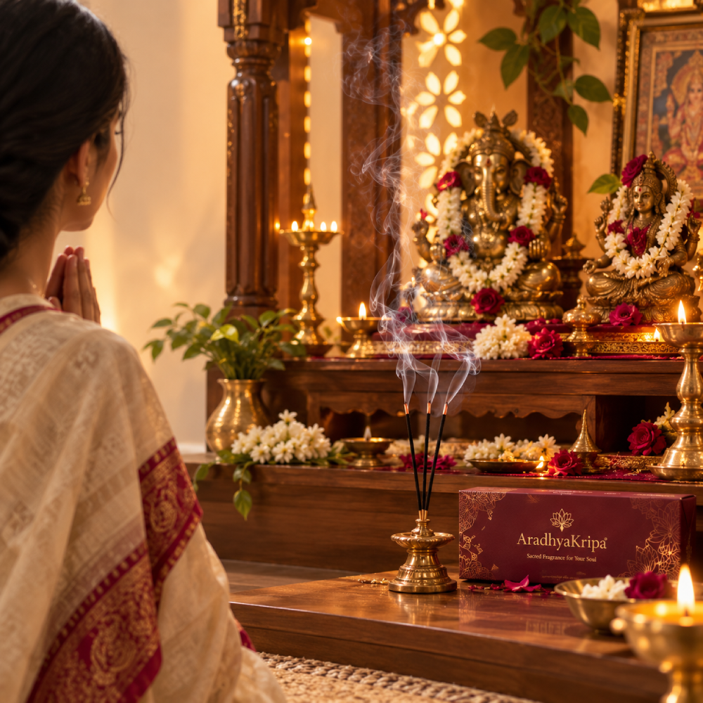 AradhyaKripa fragrance in a home temple