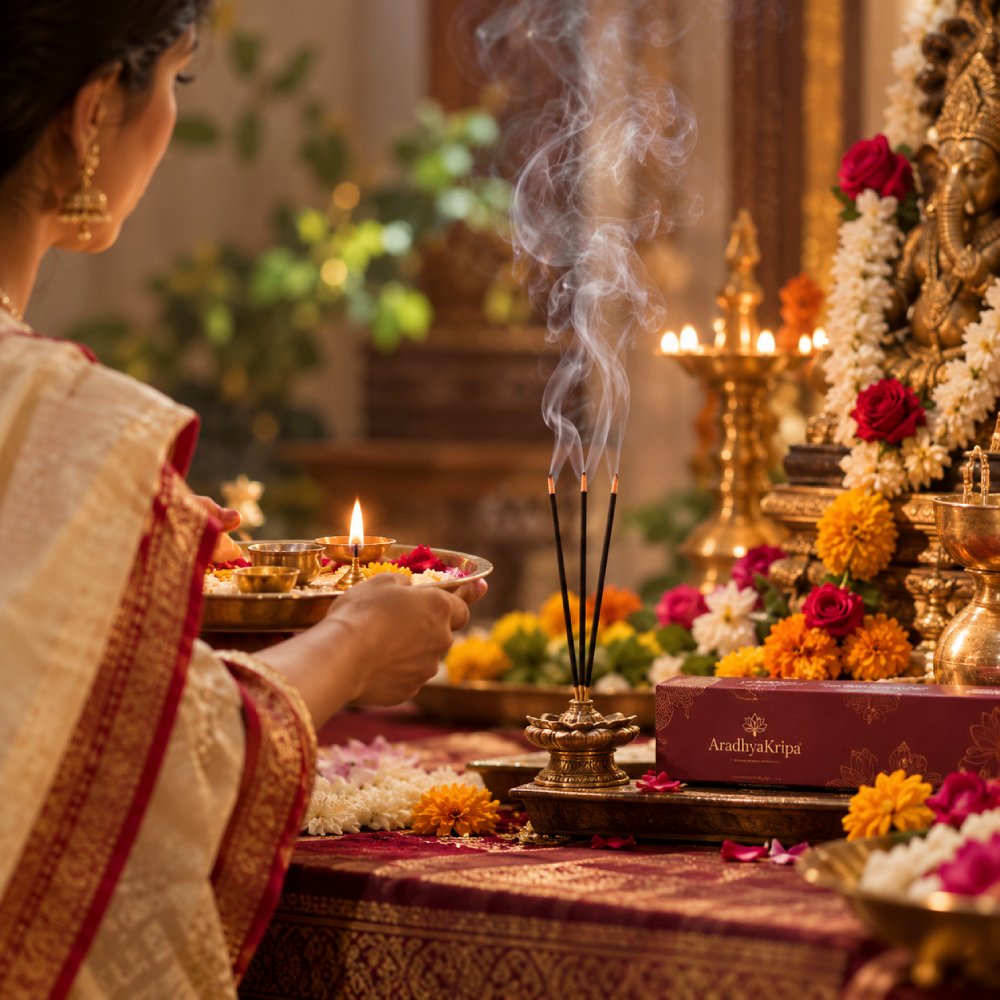 AradhyaKripa fragrance used during a traditional puja